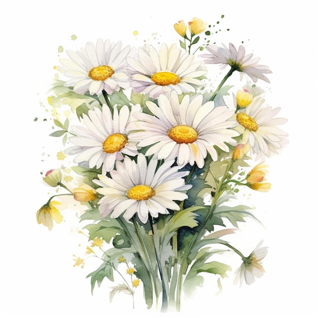 There is a painting of a bouquet of daisies with yellow centers generative ai