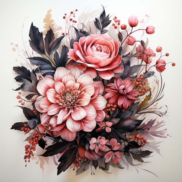 there is a painting of a bouquet of flowers on a wall generative ai