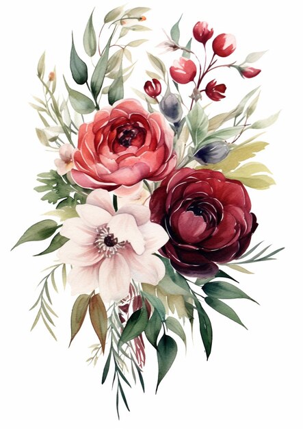 there is a painting of a bouquet of flowers on a white background generative ai