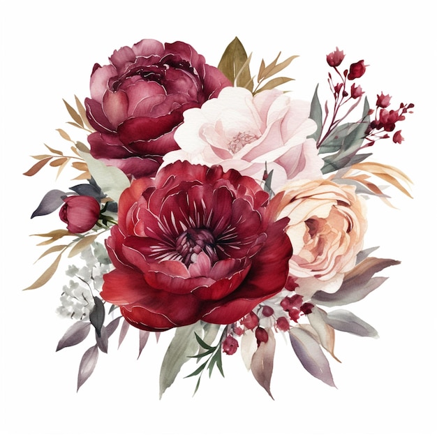 there is a painting of a bouquet of flowers on a white background generative ai