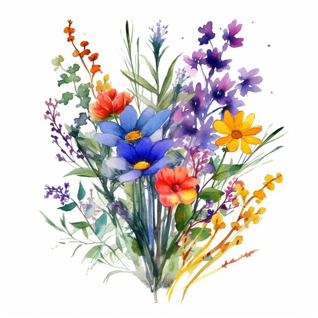 there is a painting of a bouquet of flowers on a white background generative ai