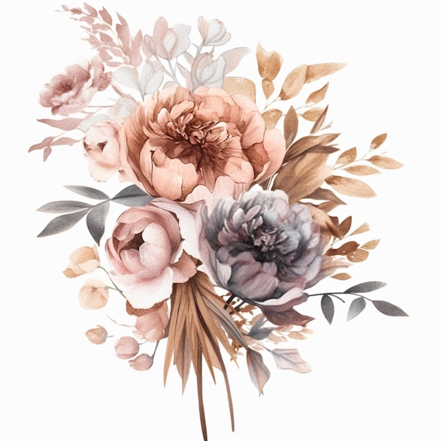 there is a painting of a bouquet of flowers on a white background generative ai