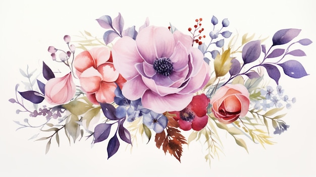 Photo there is a painting of a bouquet of flowers on a white background generative ai