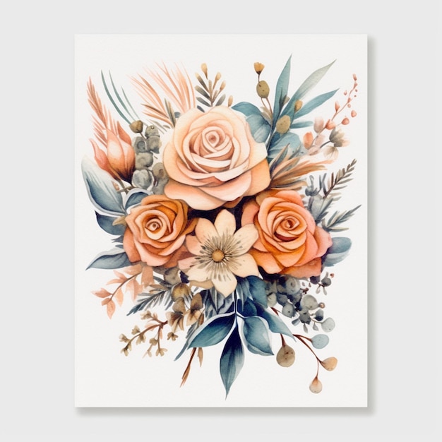 There is a painting of a bouquet of flowers on a white background generative ai