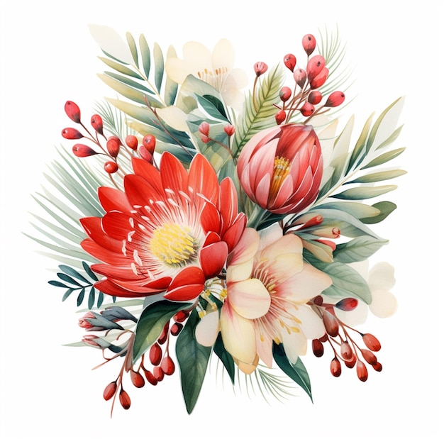 there is a painting of a bouquet of flowers on a white background generative ai