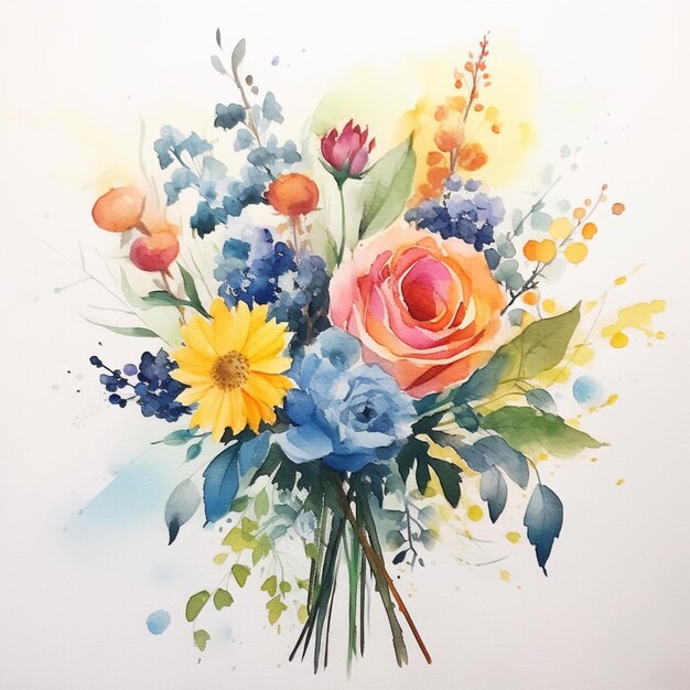 There is a painting of a bouquet of flowers on a white background generative ai