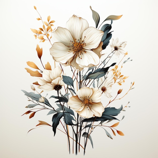 There is a painting of a bouquet of flowers on a white background generative ai