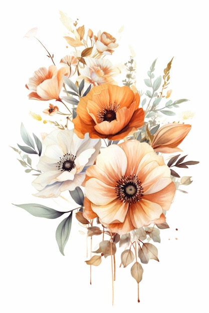 There is a painting of a bouquet of flowers on a white background generative ai