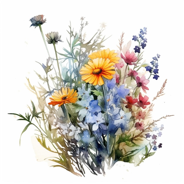 There is a painting of a bouquet of flowers on a white background generative ai