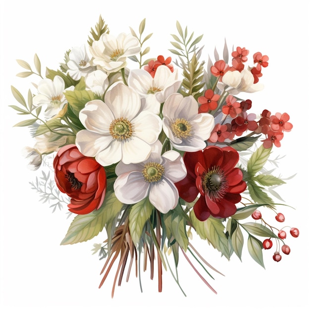 there is a painting of a bouquet of flowers on a white background generative ai