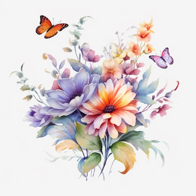 蝶の生成AIが描かれた花束の絵があります