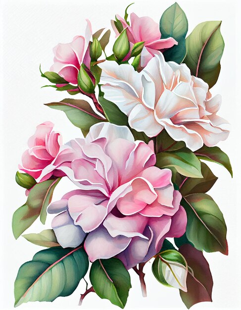 There is a painting of a bouquet of flowers with leaves generative ai