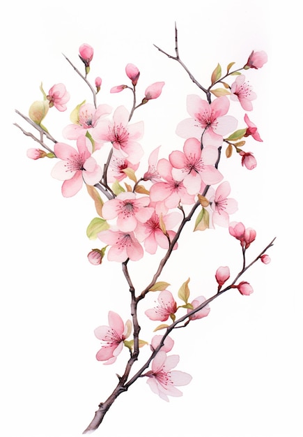 Photo there is a painting of a branch of a cherry tree generative ai