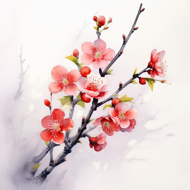 there is a painting of a branch with flowers on it generative ai