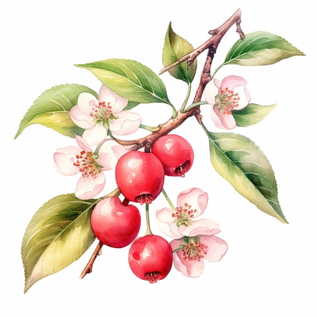 There is a painting of a branch with fruit on it generative ai