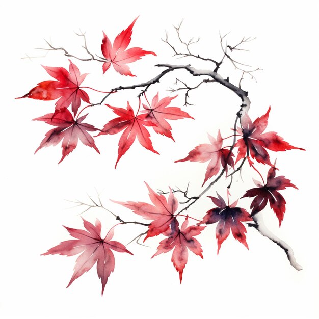 there is a painting of a branch with red leaves on it generative ai