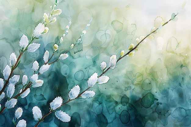 there is a painting of a branch with white flowers on it generative ai