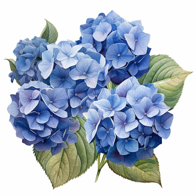 there is a painting of a bunch of blue flowers on a white background generative ai