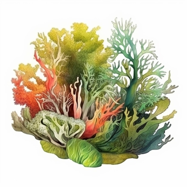 There is a painting of a bunch of corals and algae generative ai