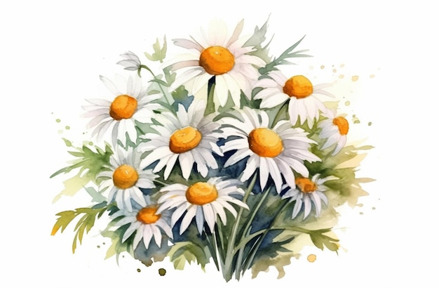 there is a painting of a bunch of daisies on a white background generative ai