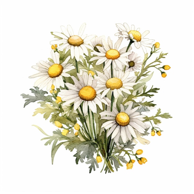 There is a painting of a bunch of daisies with yellow berries generative ai