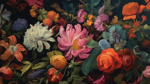 there is a painting of a bunch of flowers on a table generative ai