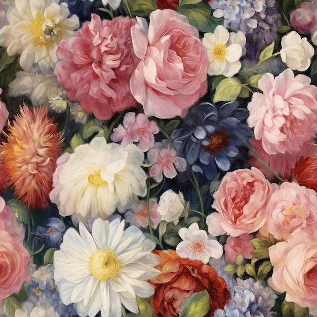 there is a painting of a bunch of flowers on a table generative ai