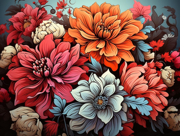 There is a painting of a bunch of flowers on a table generative ai