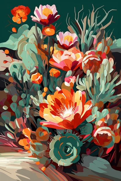 there is a painting of a bunch of flowers in a vase generative ai