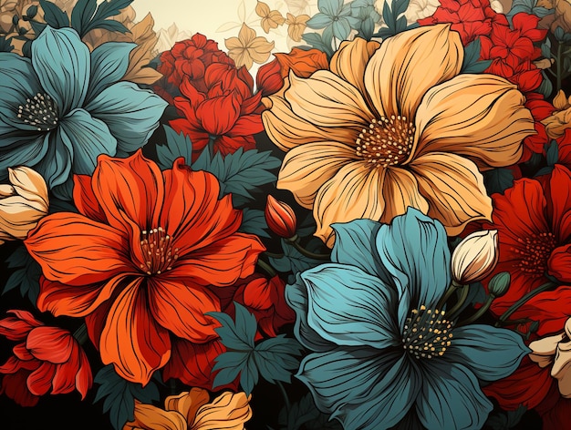 There is a painting of a bunch of flowers on a wall generative ai