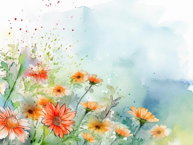 There is a painting of a bunch of flowers on a watercolor background generative ai