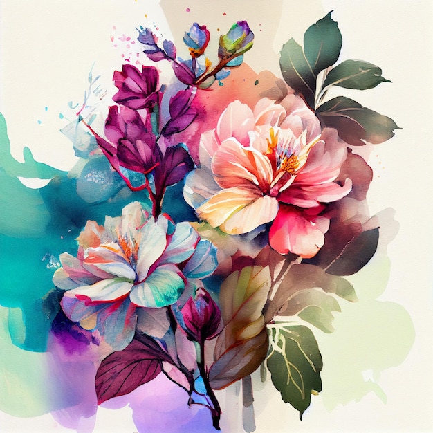 There is a painting of a bunch of flowers on a white background generative ai