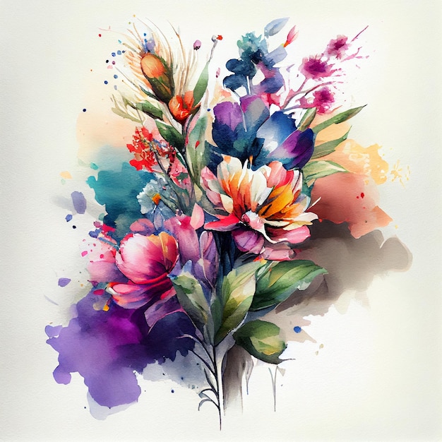 There is a painting of a bunch of flowers on a white background generative ai