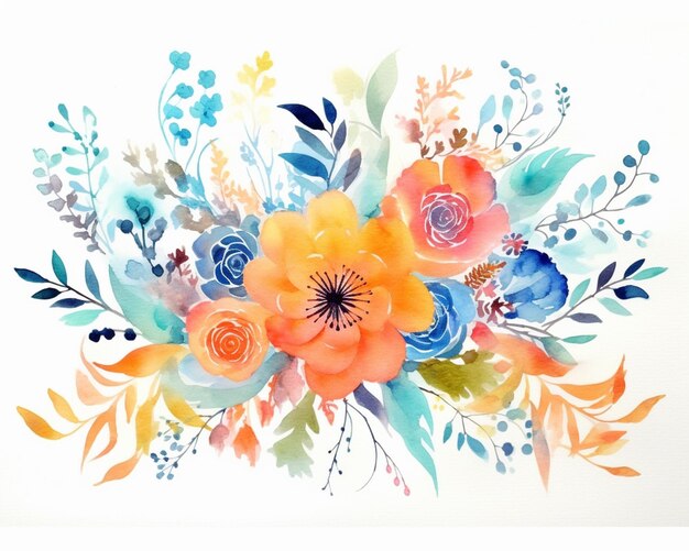 Photo there is a painting of a bunch of flowers on a white background generative ai