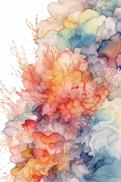 Photo there is a painting of a bunch of flowers on a white background generative ai