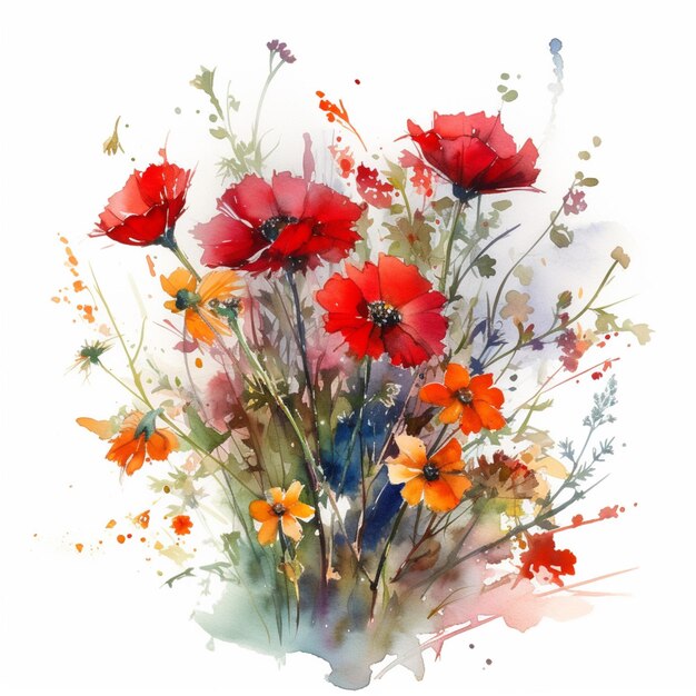 Premium AI Image | there is a painting of a bunch of flowers on a white ...