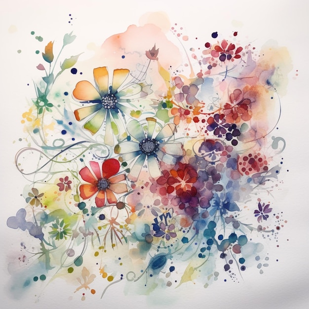 Premium AI Image | There is a painting of a bunch of flowers on a white ...