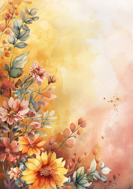there is a painting of a bunch of flowers on a yellow background generative ai