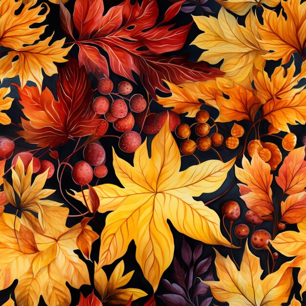 There is a painting of a bunch of leaves and berries generative ai