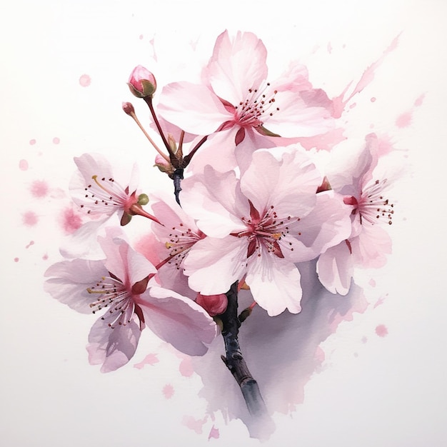 There is a painting of a bunch of pink flowers on a branch generative ai