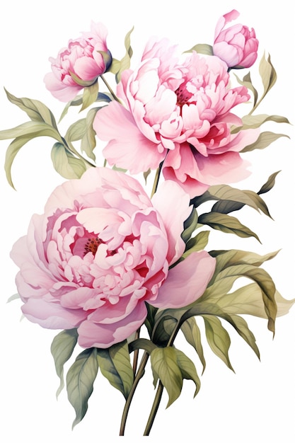 there is a painting of a bunch of pink flowers on a white background generative ai