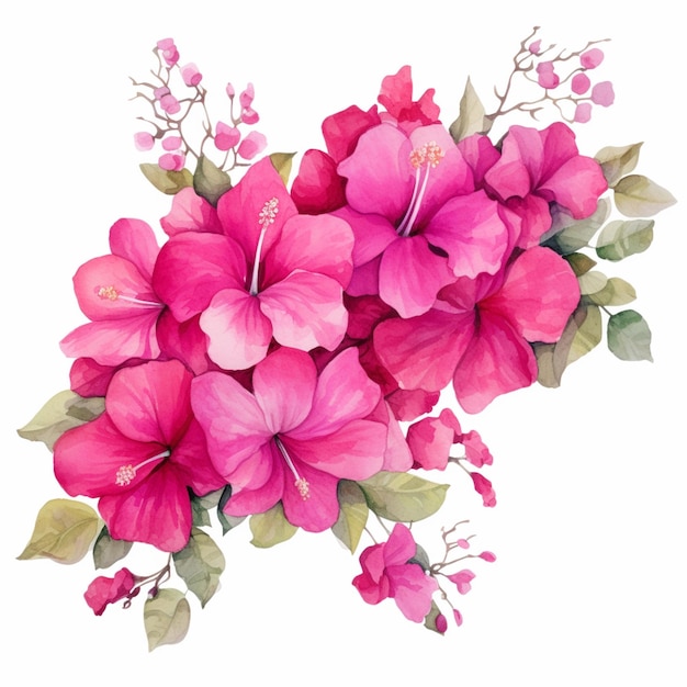 Photo there is a painting of a bunch of pink flowers on a white background generative ai