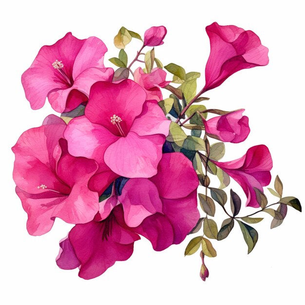 There is a painting of a bunch of pink flowers on a white background generative ai