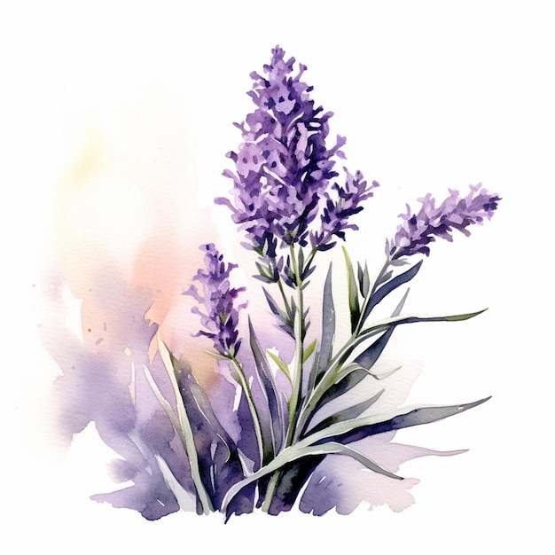 There is a painting of a bunch of purple flowers on a white background generative ai