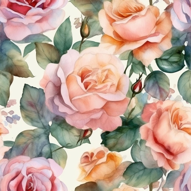 There is a painting of a bunch of roses on a white background generative ai