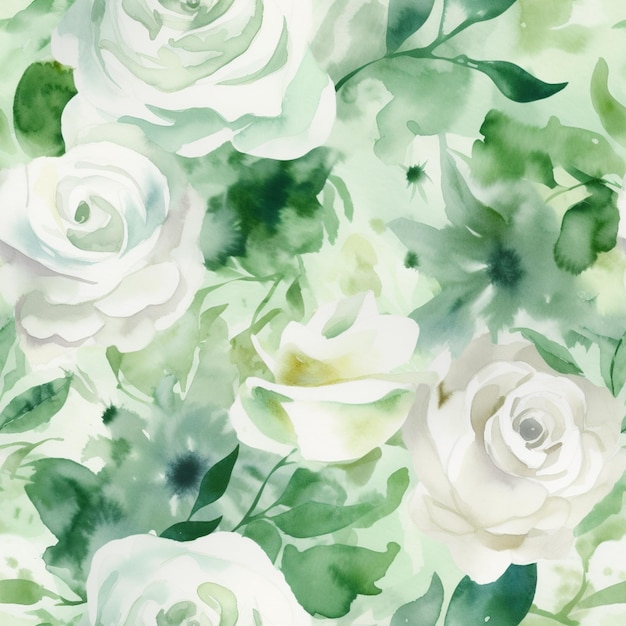 Photo there is a painting of a bunch of white roses on a green background generative ai