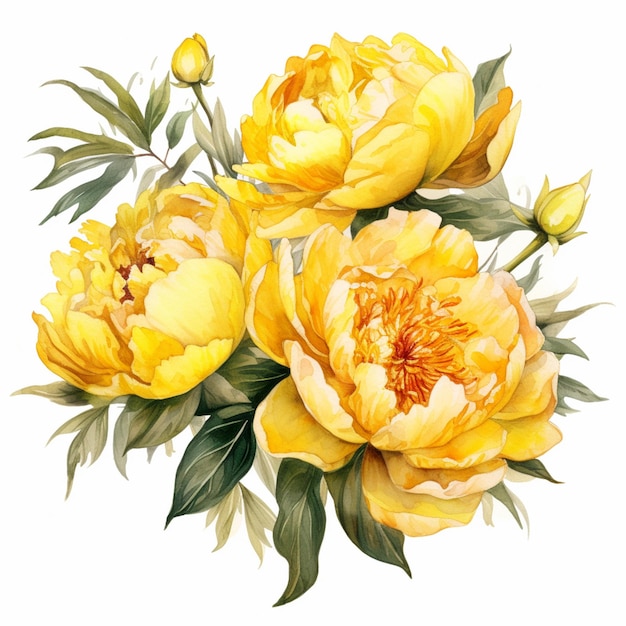 There is a painting of a bunch of yellow flowers on a white background generative ai