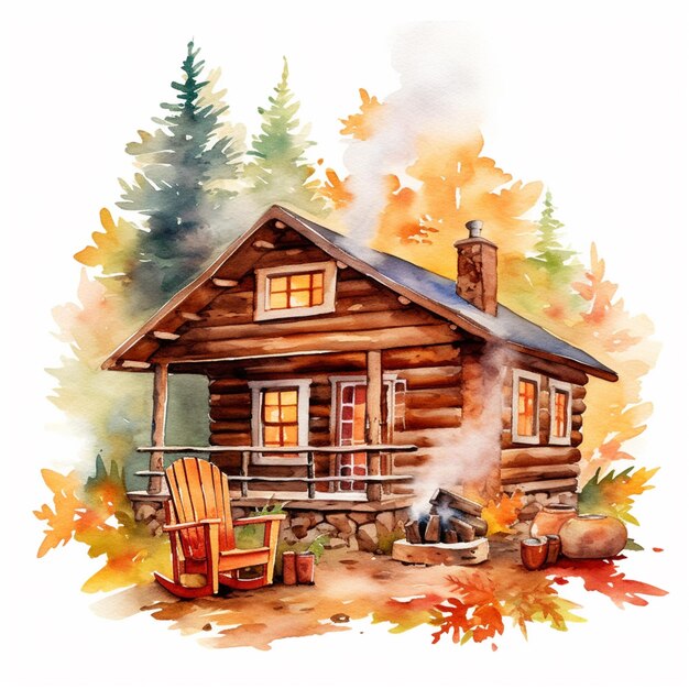 there is a painting of a cabin with a fire in the yard generative ai