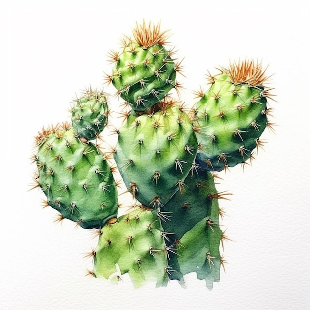 There is a painting of a cactus plant with a white background generative ai