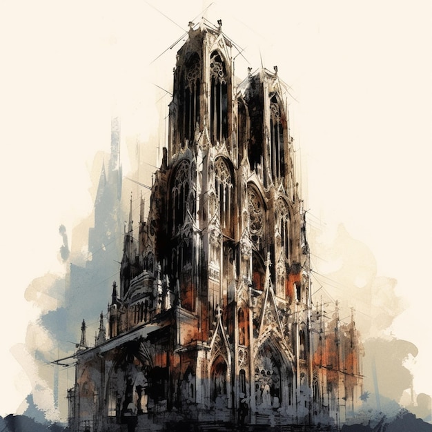 there is a painting of a cathedral with a clock on it generative ai